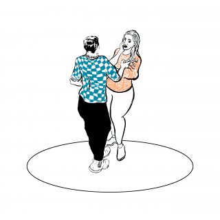 illustration of two people stood talking