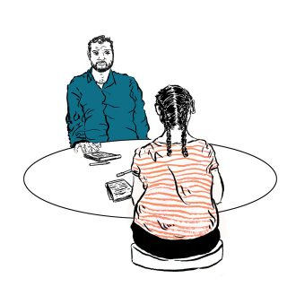 Illustration of two people at table
